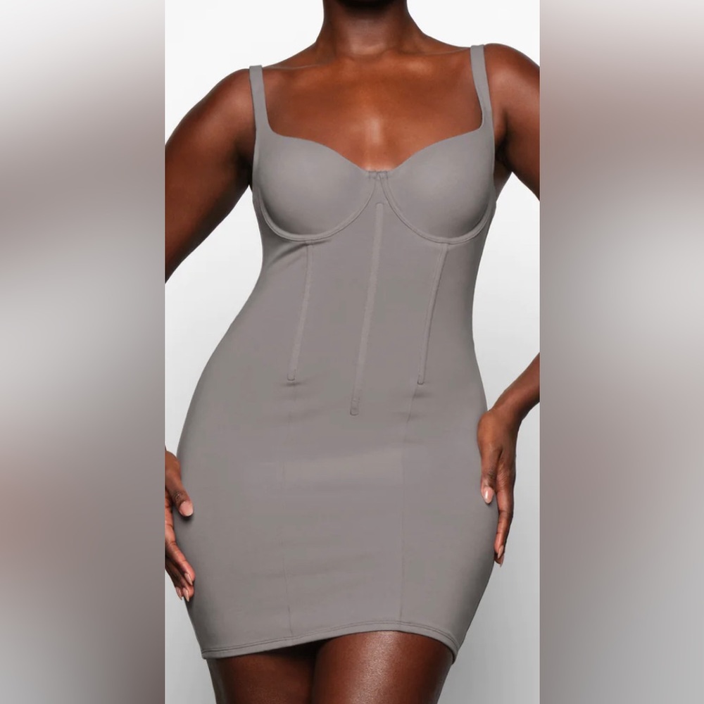 SKIMS • COTTON CORSET DRESS • CHARCOAL • NWT • MINI DRESS • MEDIUM